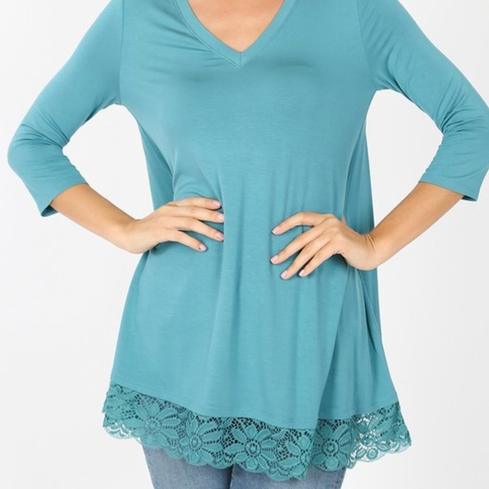 Dusty Teal Tunic with Lace